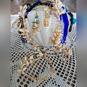 Gorgeous Seashell Mystery Jewelry Jar Overfilled With Jewelry